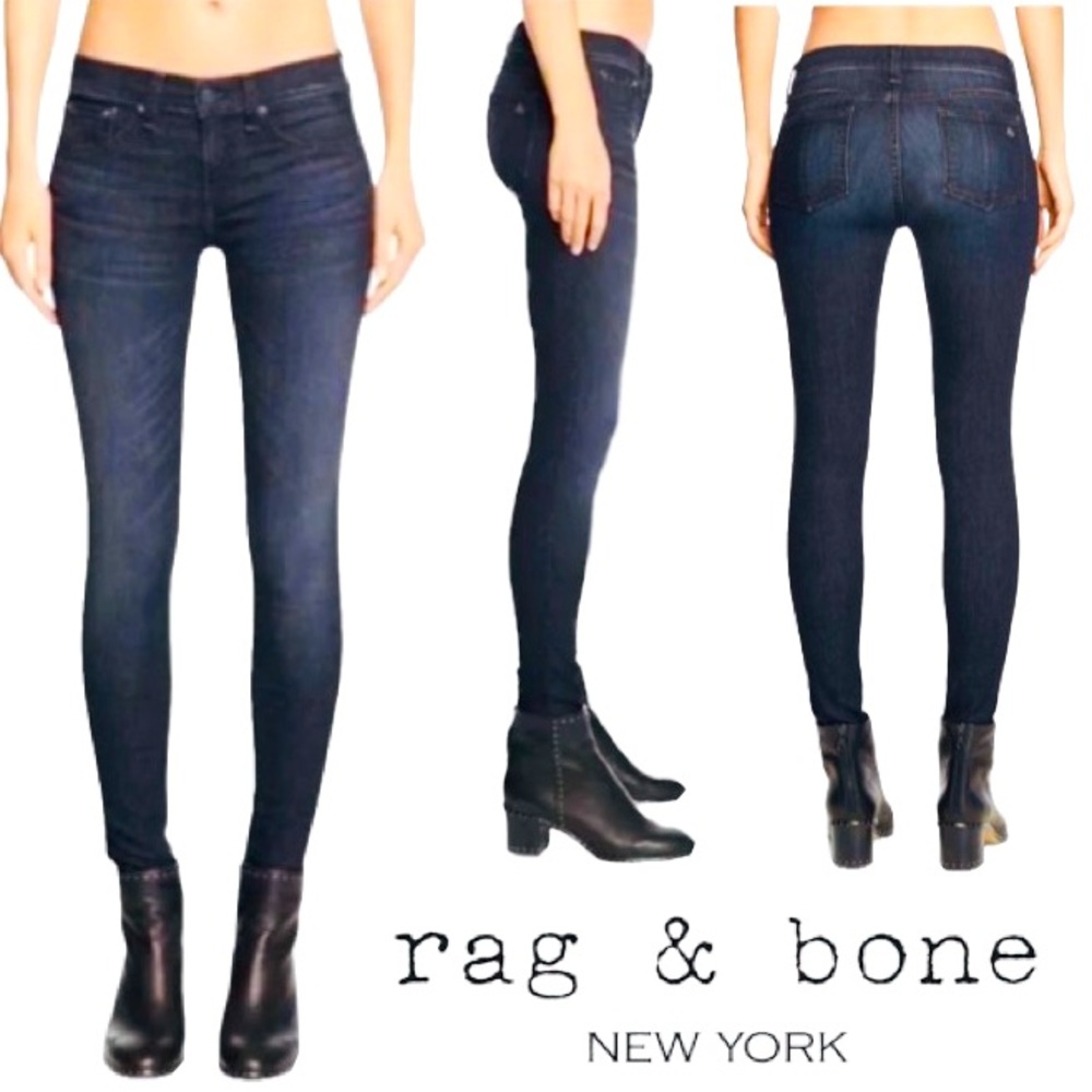 RAG & BONE Mid-Rise Black Rae Skinny Dark Wash Cotton Blend Jeans Size 27